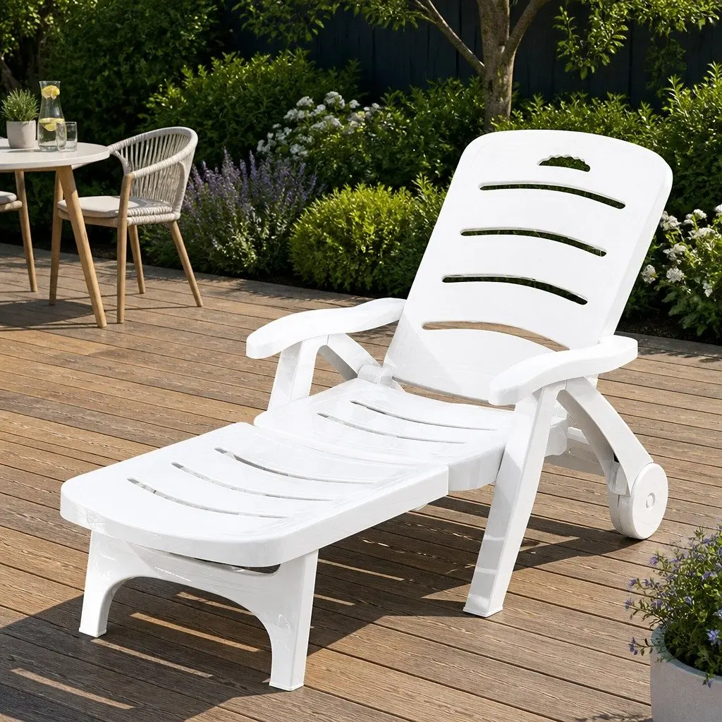 Folding Sun Lounger with Wheels