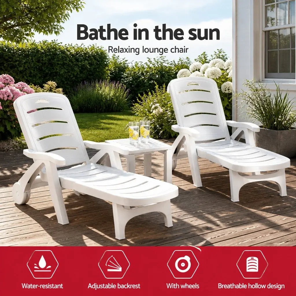 Folding Sun Lounger with Wheels