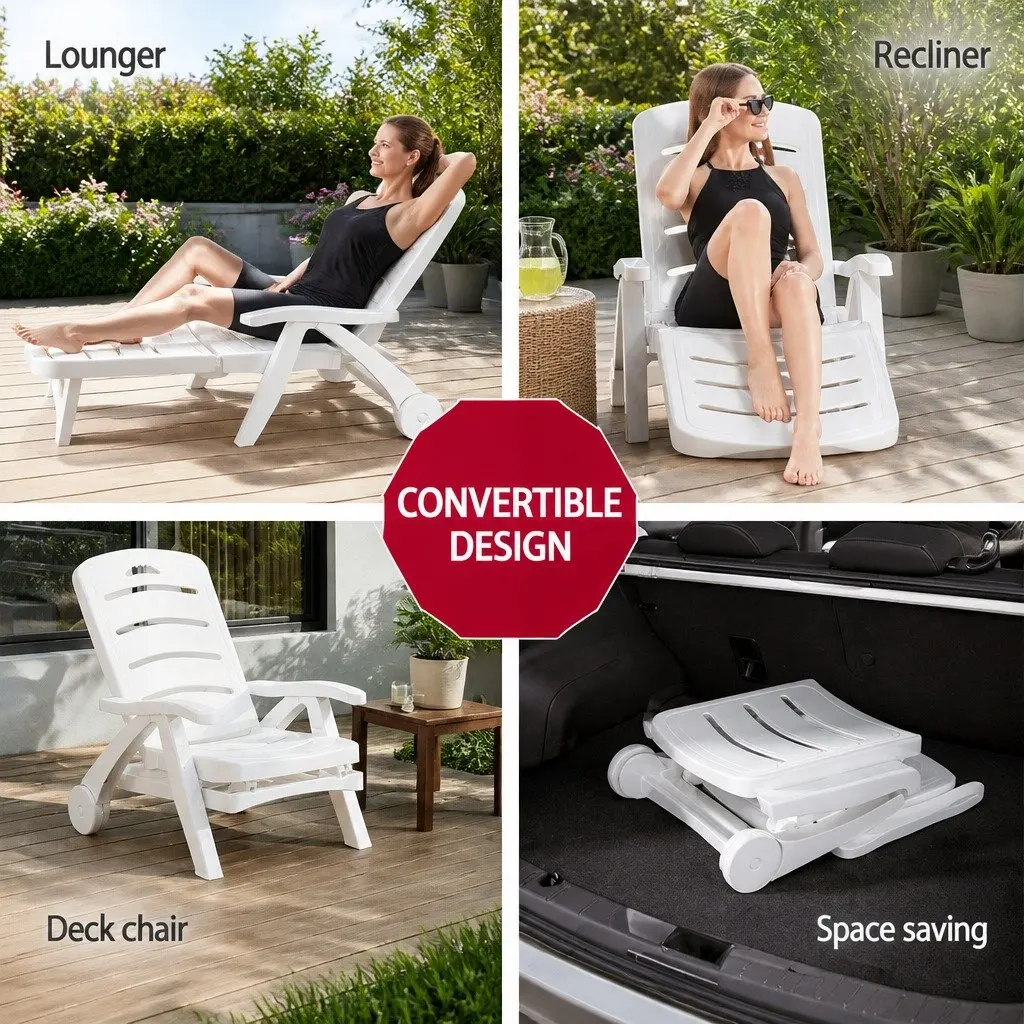 Folding Sun Lounger with Wheels