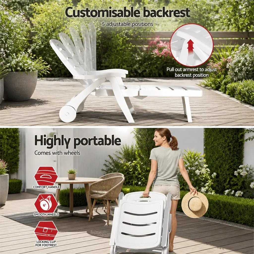 Folding Sun Lounger with Wheels
