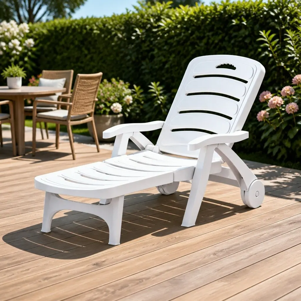 Folding Sun Lounger with Wheels