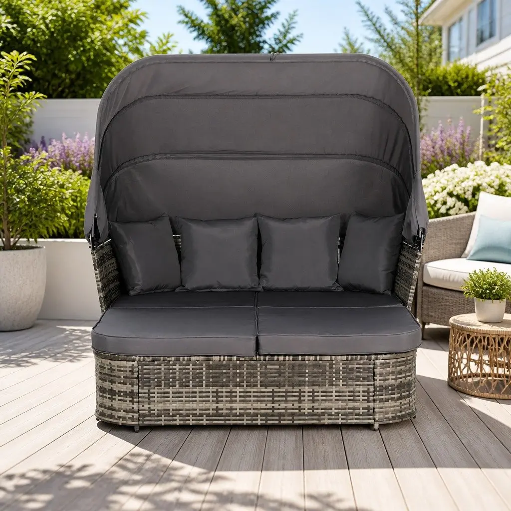 Outdoor Day Bed Lounge Setting Grey Modular Sofa for Patio Garden 156 x 160 x 66 to 157 cm