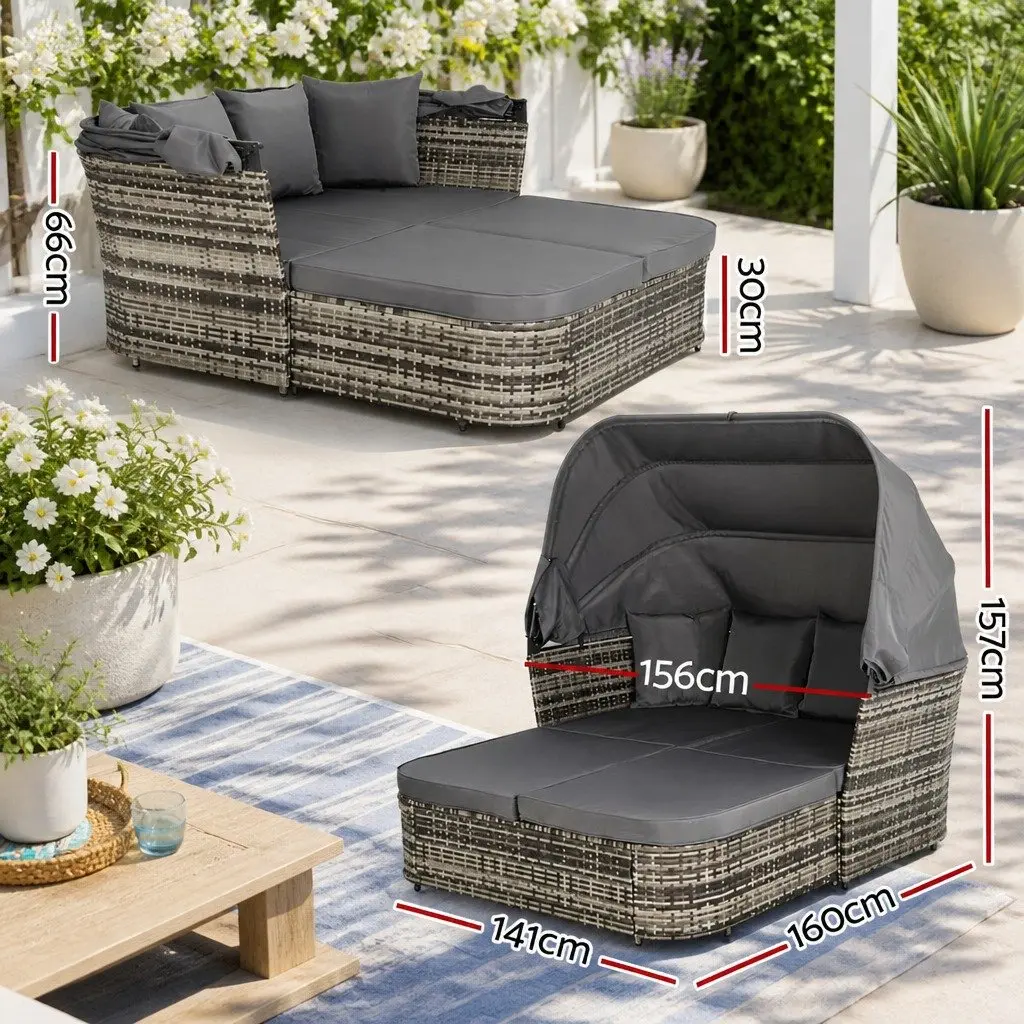 Outdoor Day Bed Lounge Setting Grey Modular Sofa for Patio Garden 156 x 160 x 66 to 157 cm