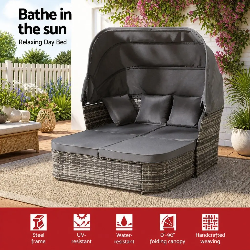 Outdoor Day Bed Lounge Setting Grey Modular Sofa for Patio Garden 156 x 160 x 66 to 157 cm