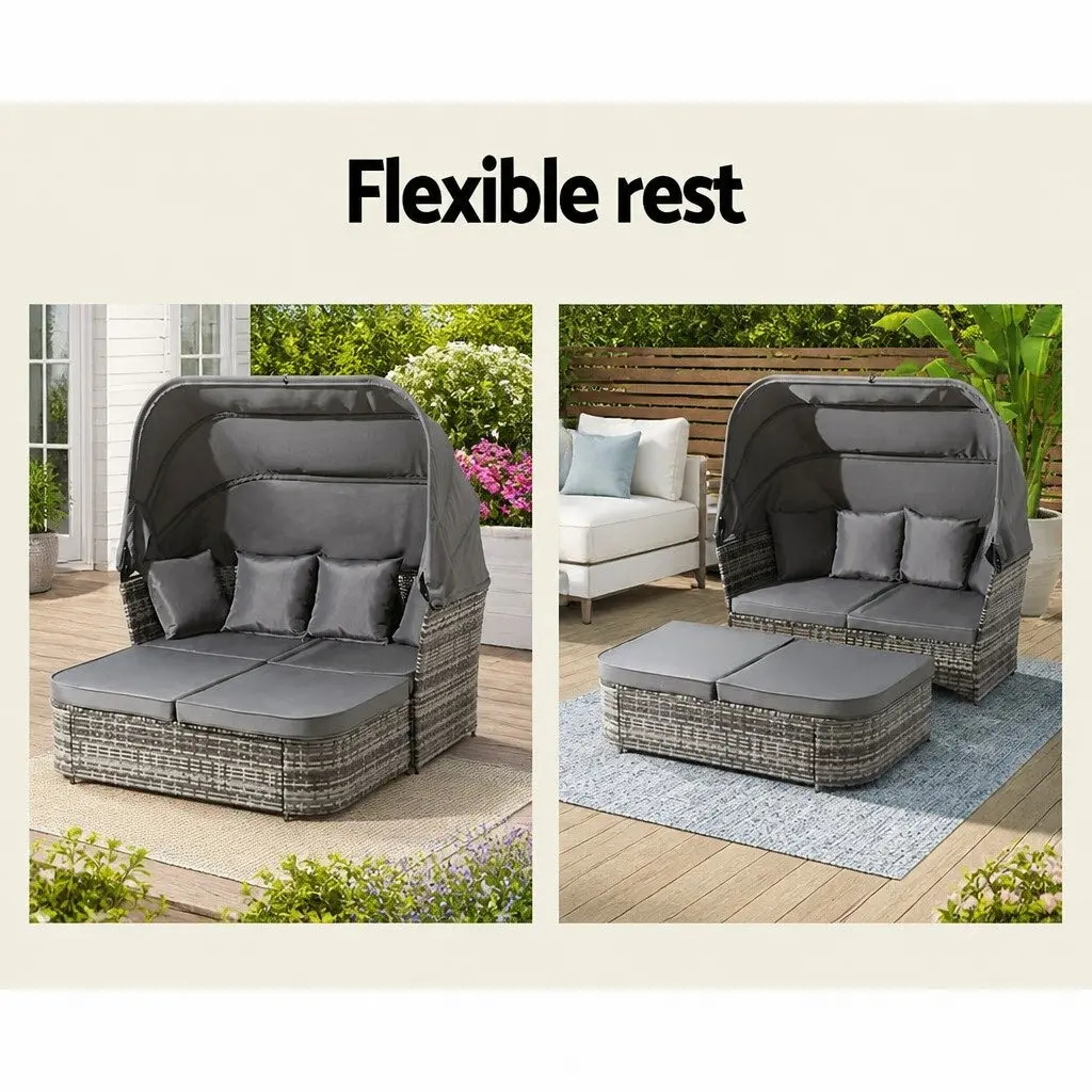 Outdoor Day Bed Lounge Setting Grey Modular Sofa for Patio Garden 156 x 160 x 66 to 157 cm