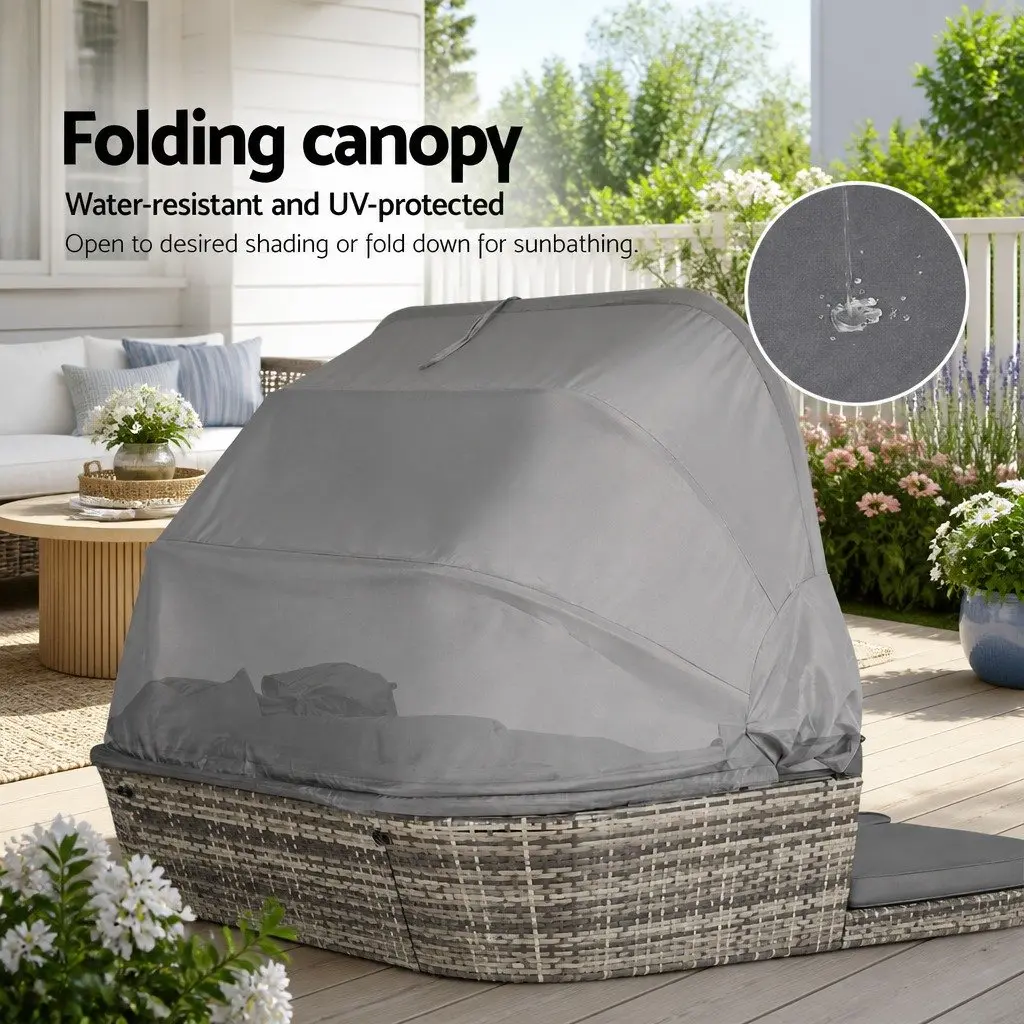 Outdoor Day Bed Lounge Setting Grey Modular Sofa for Patio Garden 156 x 160 x 66 to 157 cm
