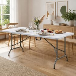 Folding Table 180cm Portable Fold-in-Half Carry Handle Camping Picnic Dining