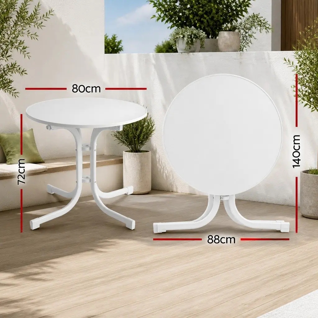 Round Folding Bistro Table Outdoor Patio 80cm White
