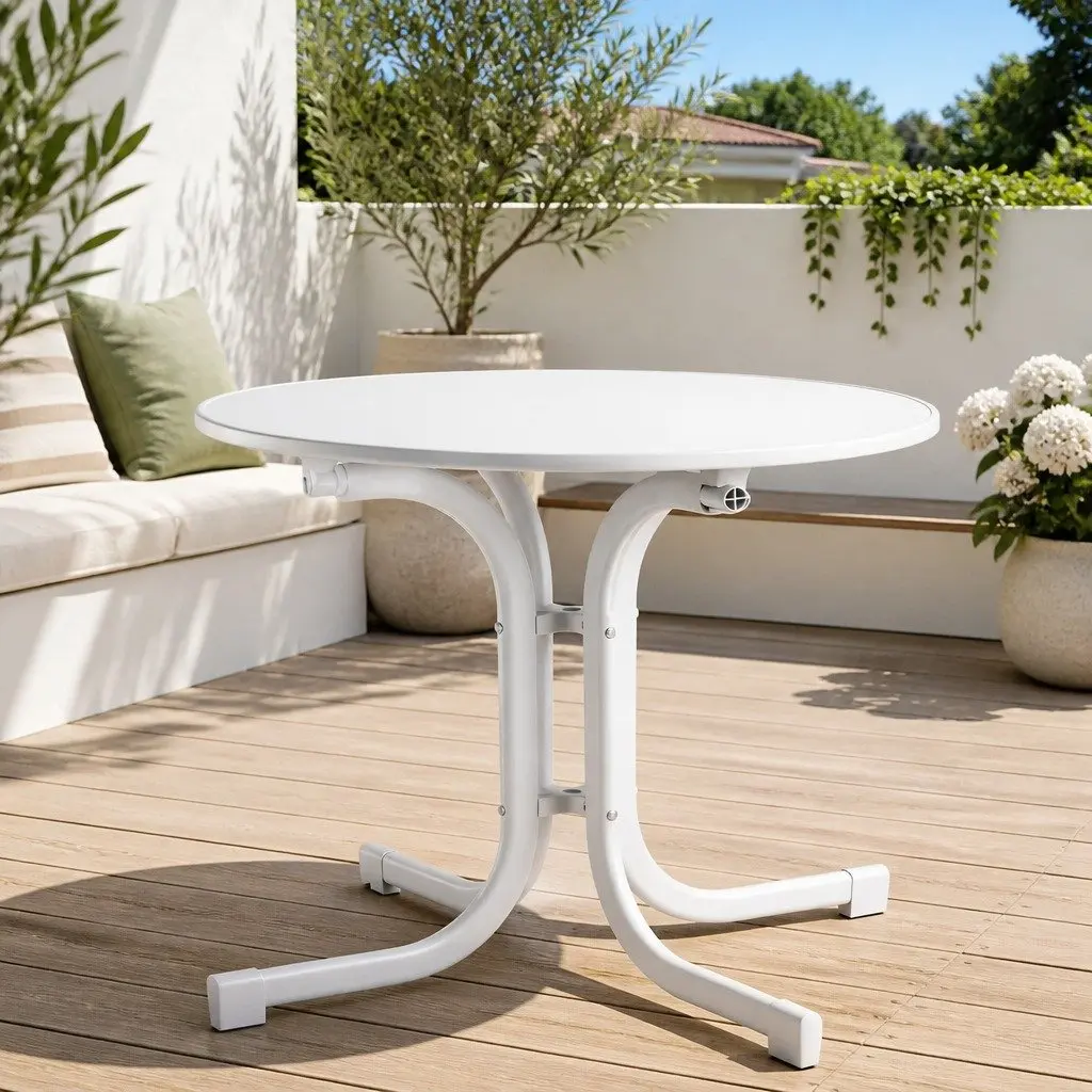 Round Folding Bistro Table Outdoor Patio 80cm White