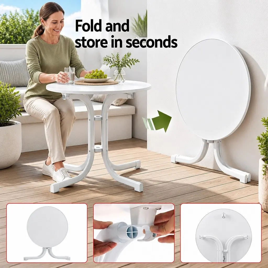 Round Folding Bistro Table Outdoor Patio 80cm White