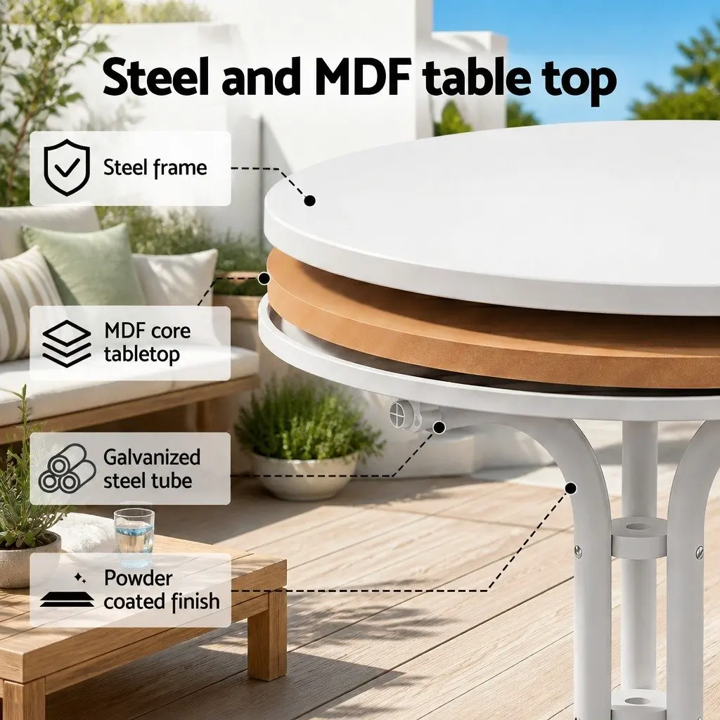 Round Folding Bistro Table Outdoor Patio 80cm White