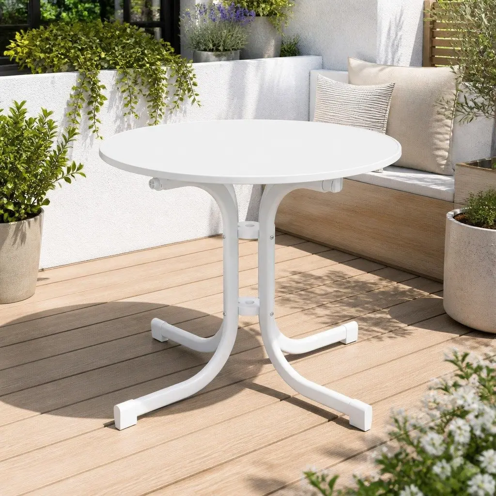 Round Folding Bistro Table Outdoor Patio 80cm White