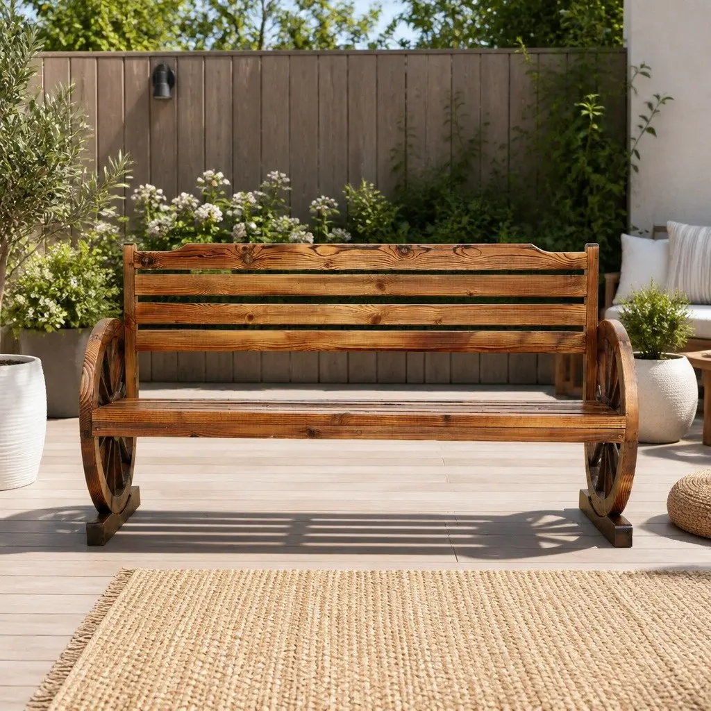 Outdoor Garden Bench 3 Seat Wooden Patio Furniture Charcoal Brown