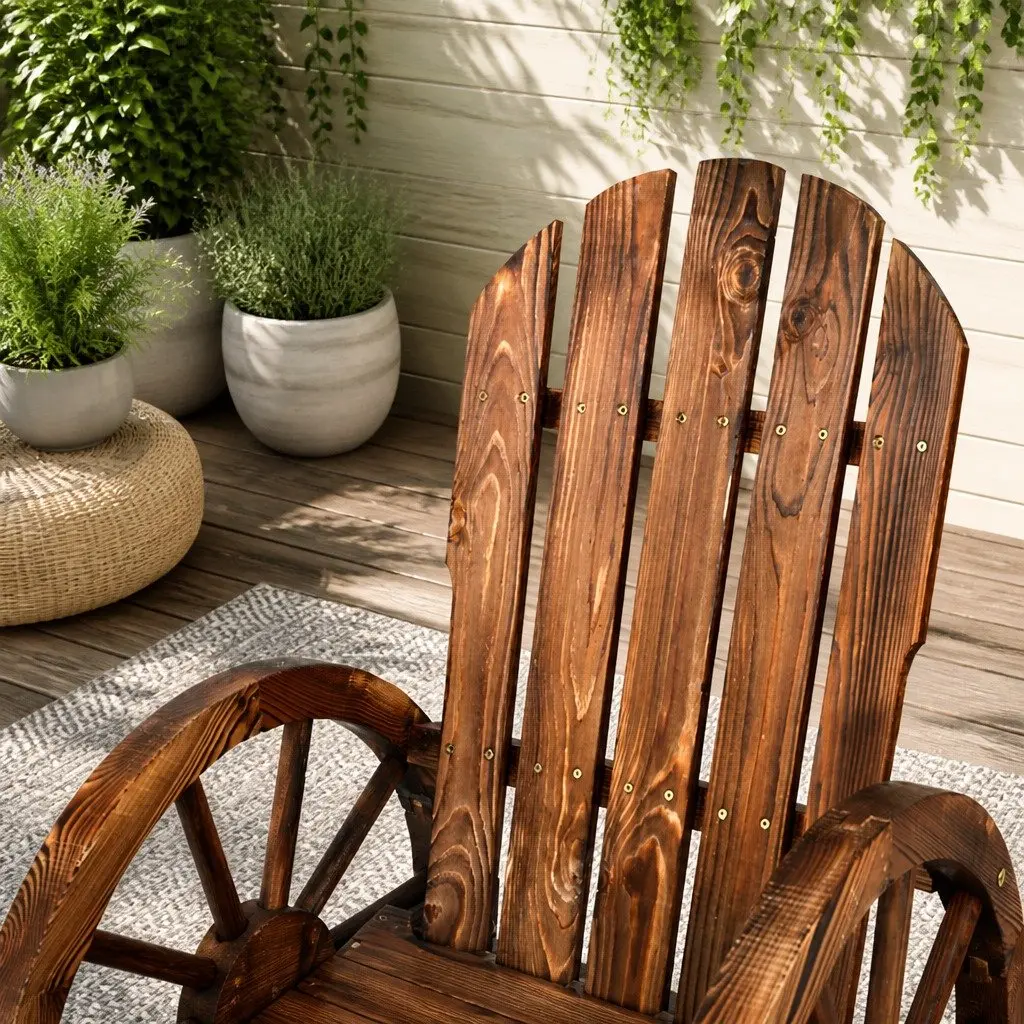 Wagon Wheels Rocking Chair Outdoor Garden Brown Canadian Fir Wood
