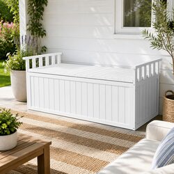 Outdoor Storage Bench Box 129cm Wooden Garden Toy Chest Patio Furniture White XL