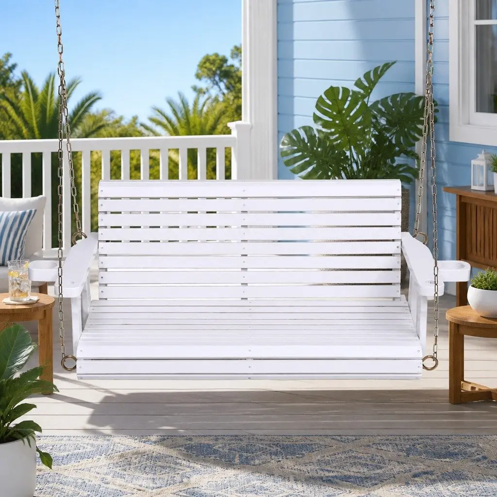 Outdoor Swing Chair for Garden Porch White 2 Seater