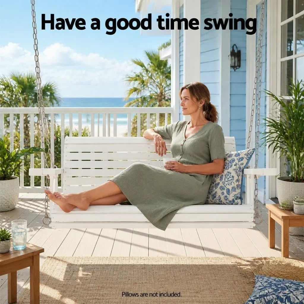 Outdoor Swing Chair for Garden Porch White 2 Seater