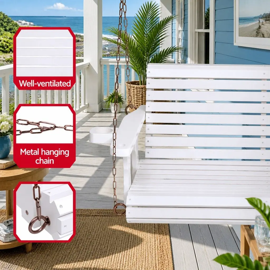 Outdoor Swing Chair for Garden Porch White 2 Seater