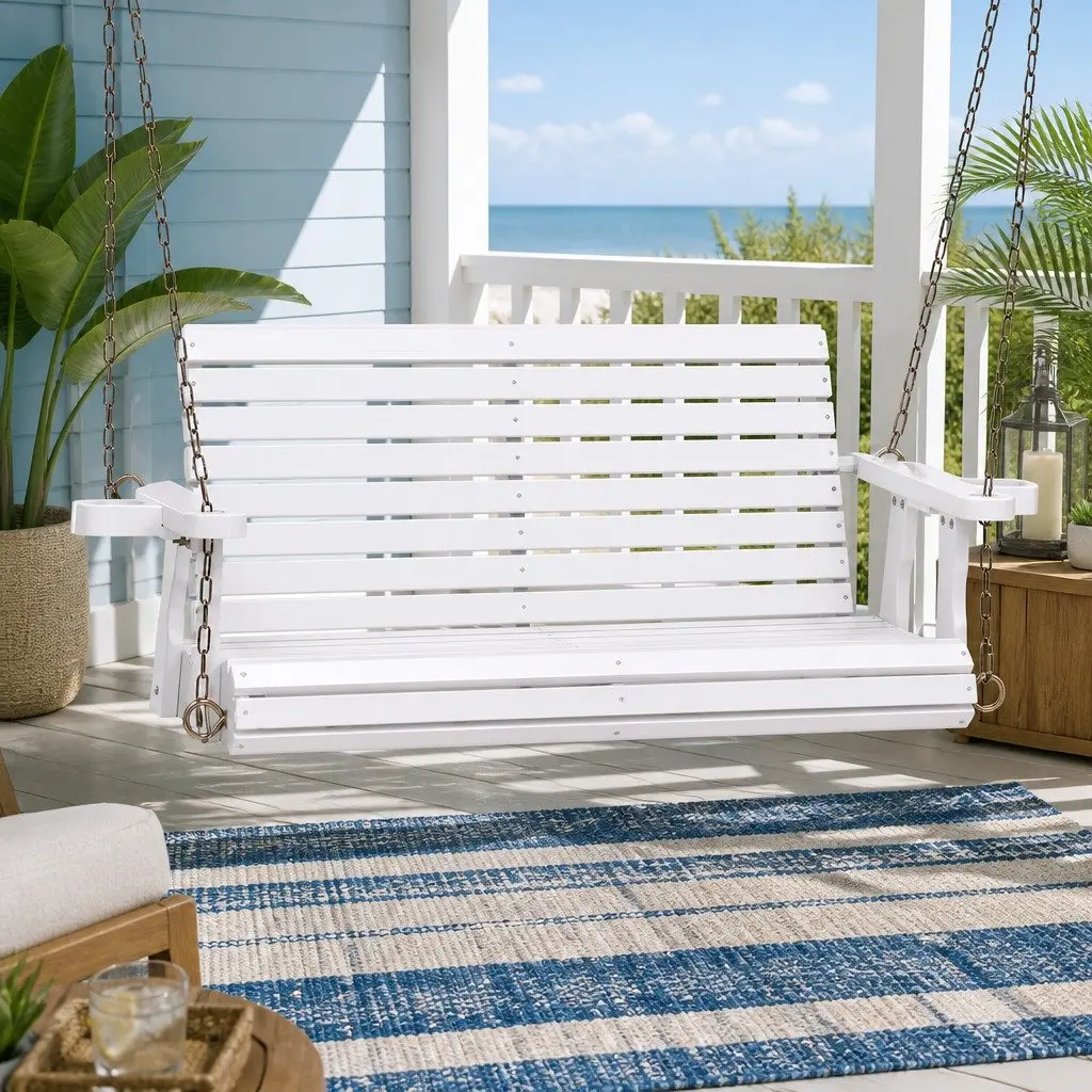 Outdoor Swing Chair for Garden Porch White 2 Seater