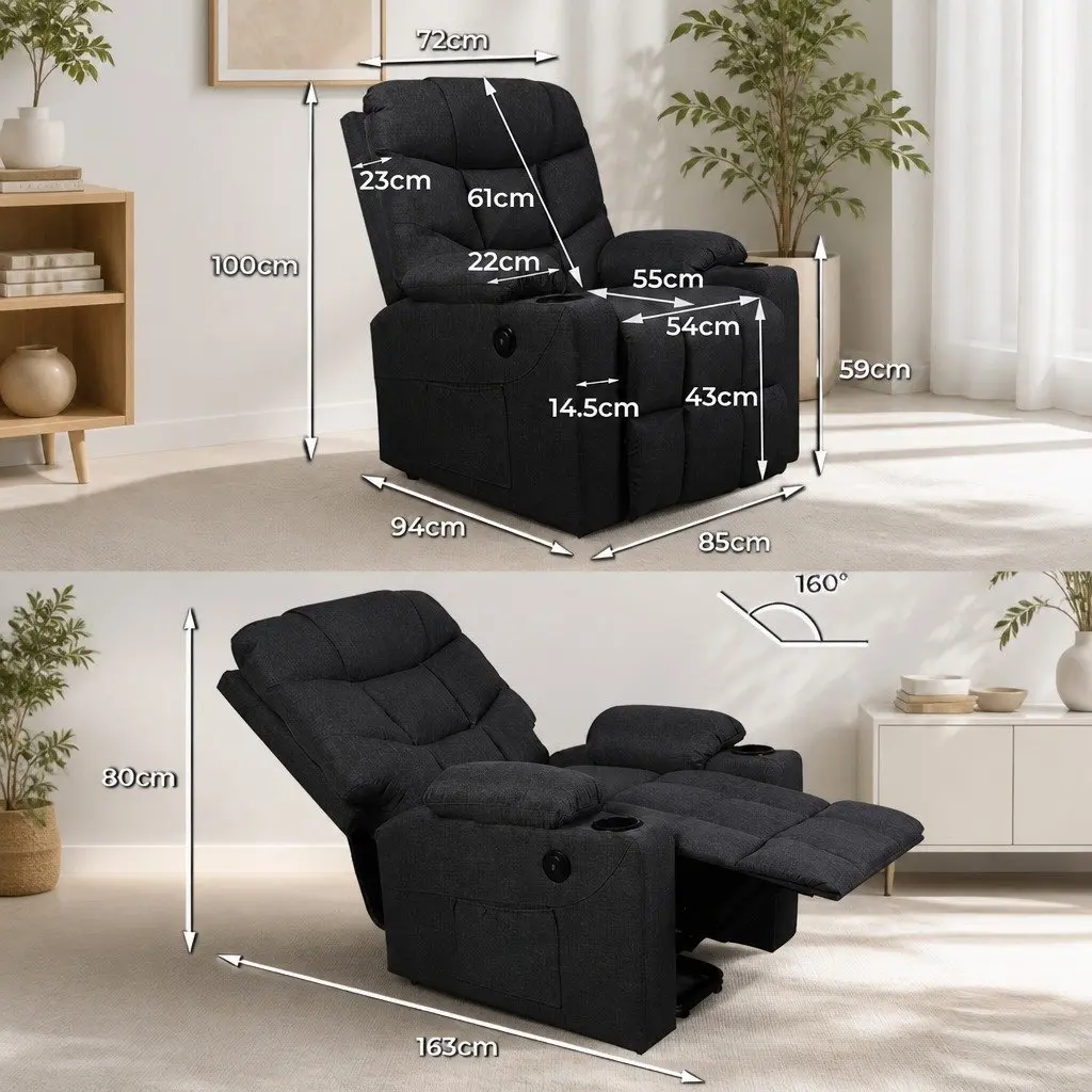 Electric Lift Recliner Chair Living Room Wide Seat Black Microfibre