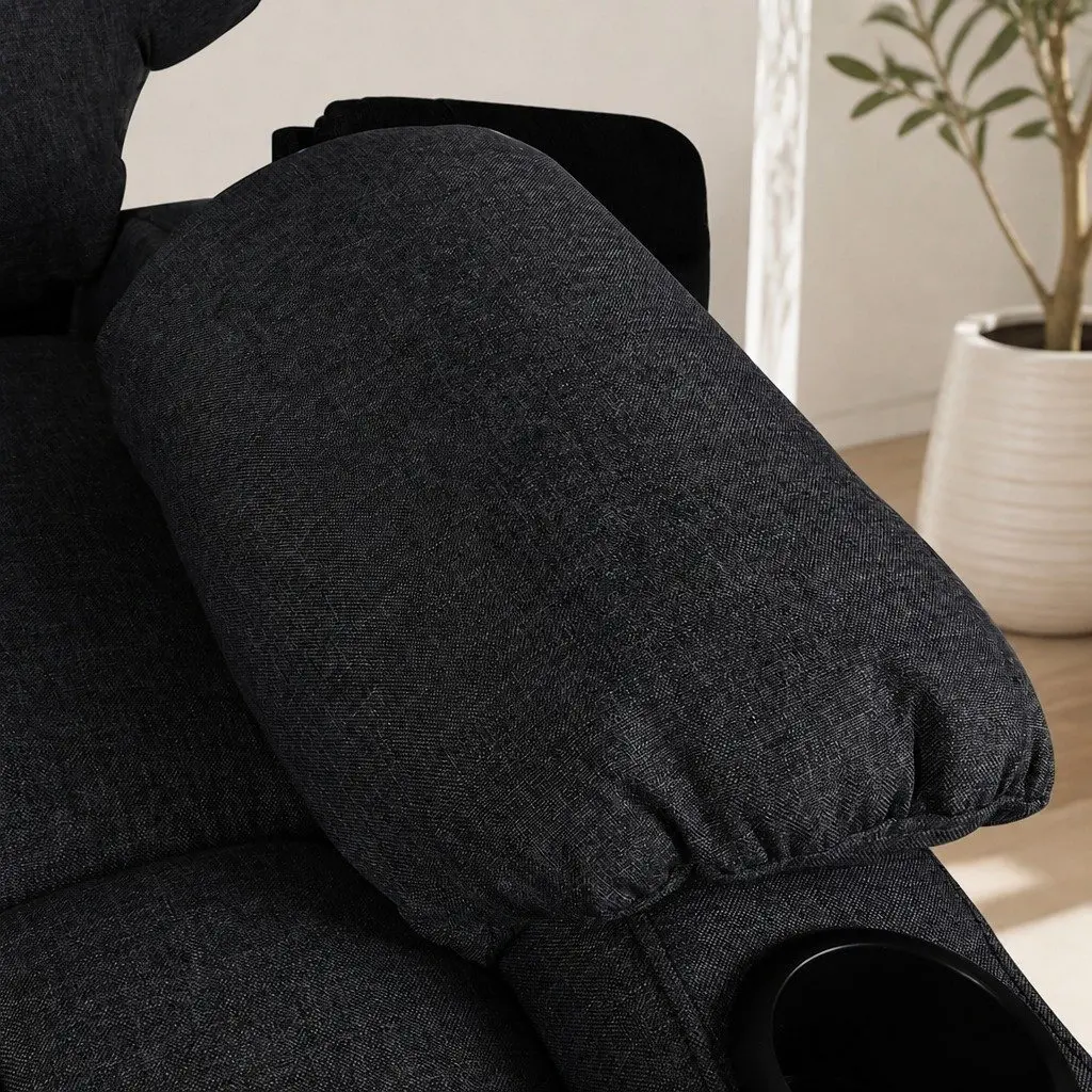 Electric Lift Recliner Chair Living Room Wide Seat Black Microfibre