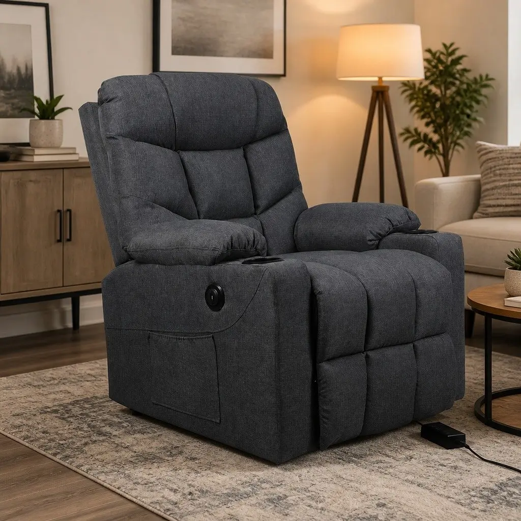 Electric Lift Recliner Chair for Living Room Grey Microfibre