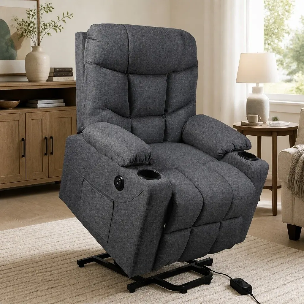 Electric Lift Recliner Chair for Living Room Grey Microfibre