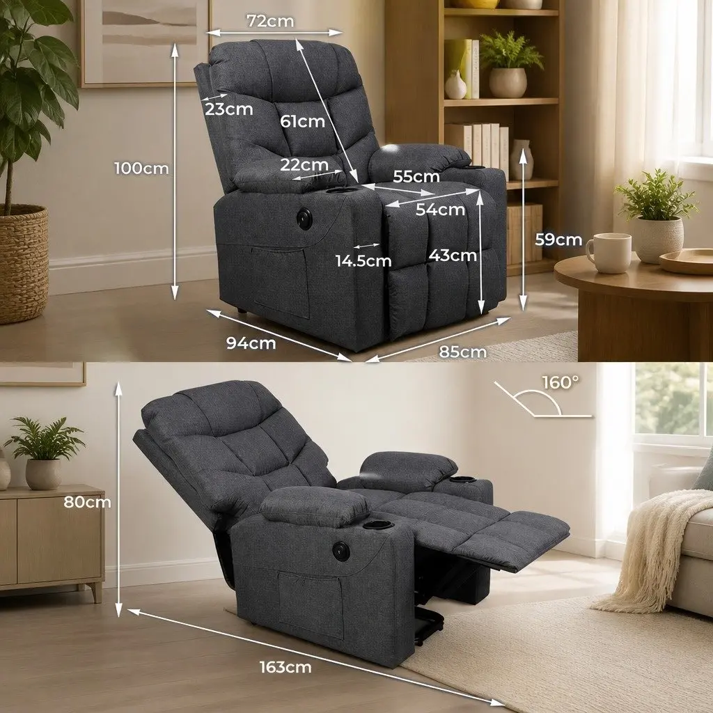 Electric Lift Recliner Chair for Living Room Grey Microfibre