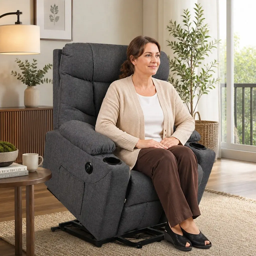 Electric Lift Recliner Chair for Living Room Grey Microfibre