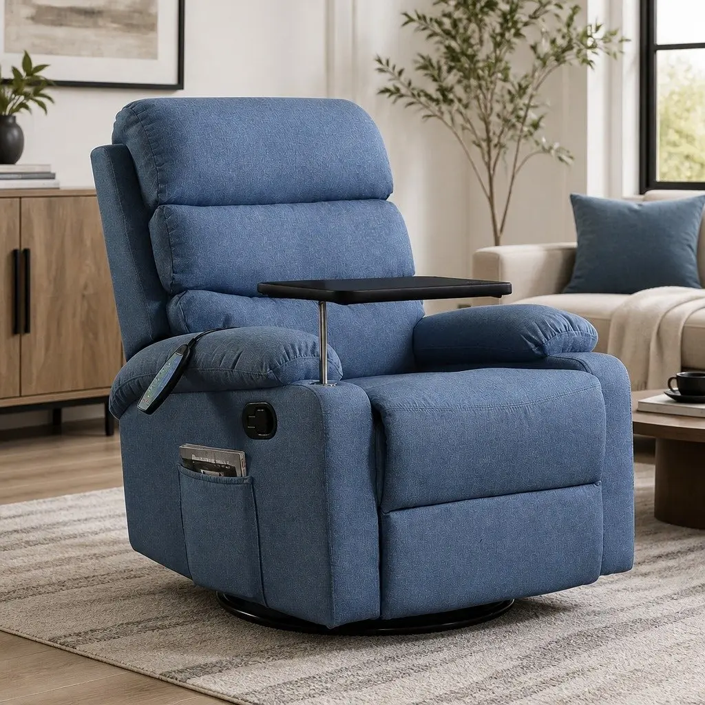 Blue Heated Massage Recliner Chair