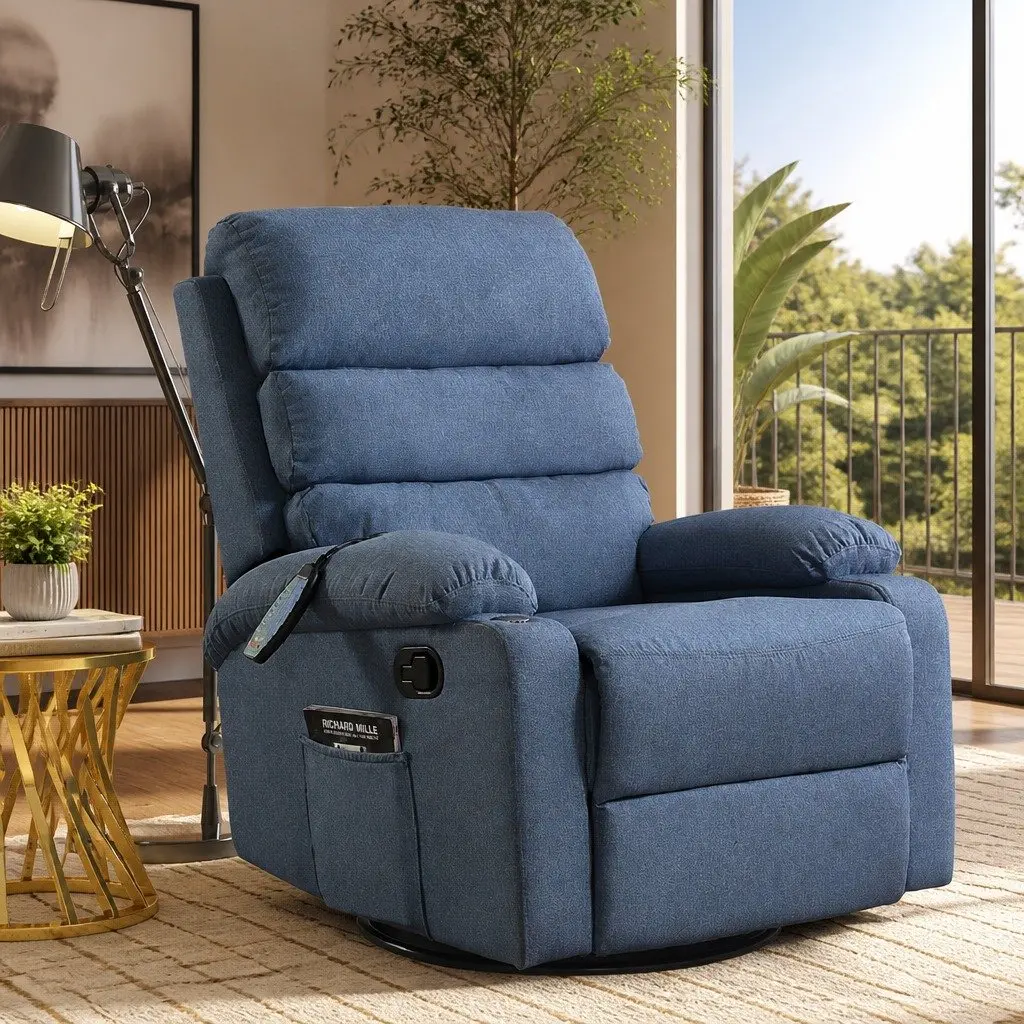 Blue Heated Massage Recliner Chair