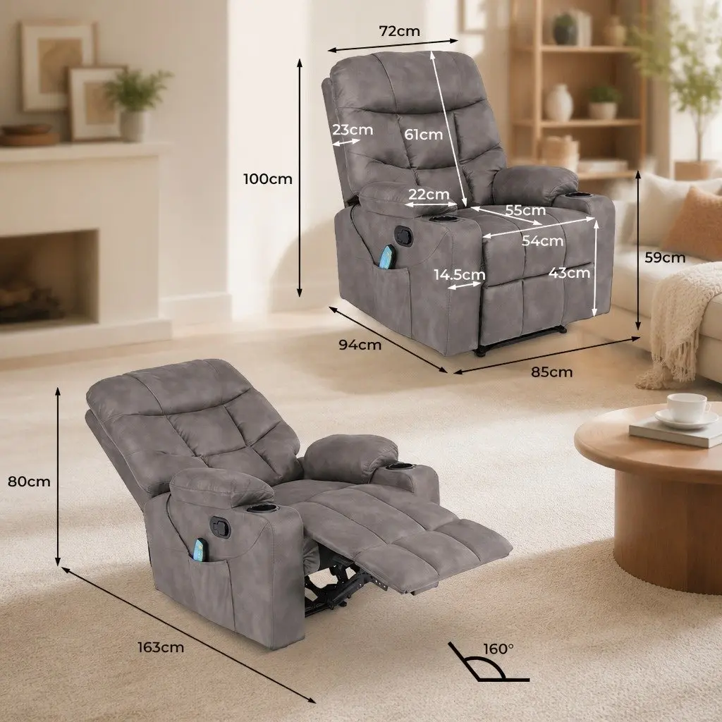 Electric Massage Recliner Chair Living Room 8-Point Heat Lumbar Support