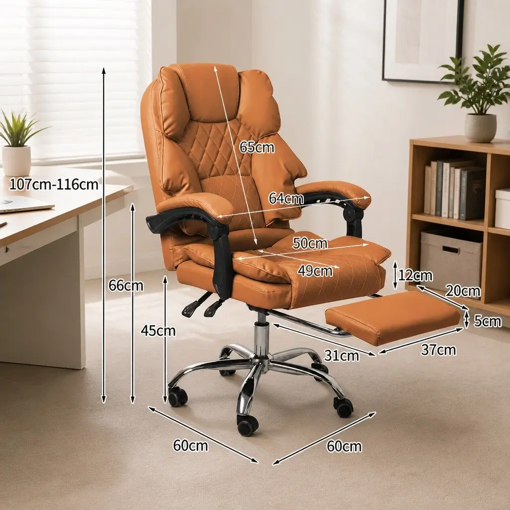 Gaming Office Chair for Computer Desk Brown Adjustable Reclining Footrest