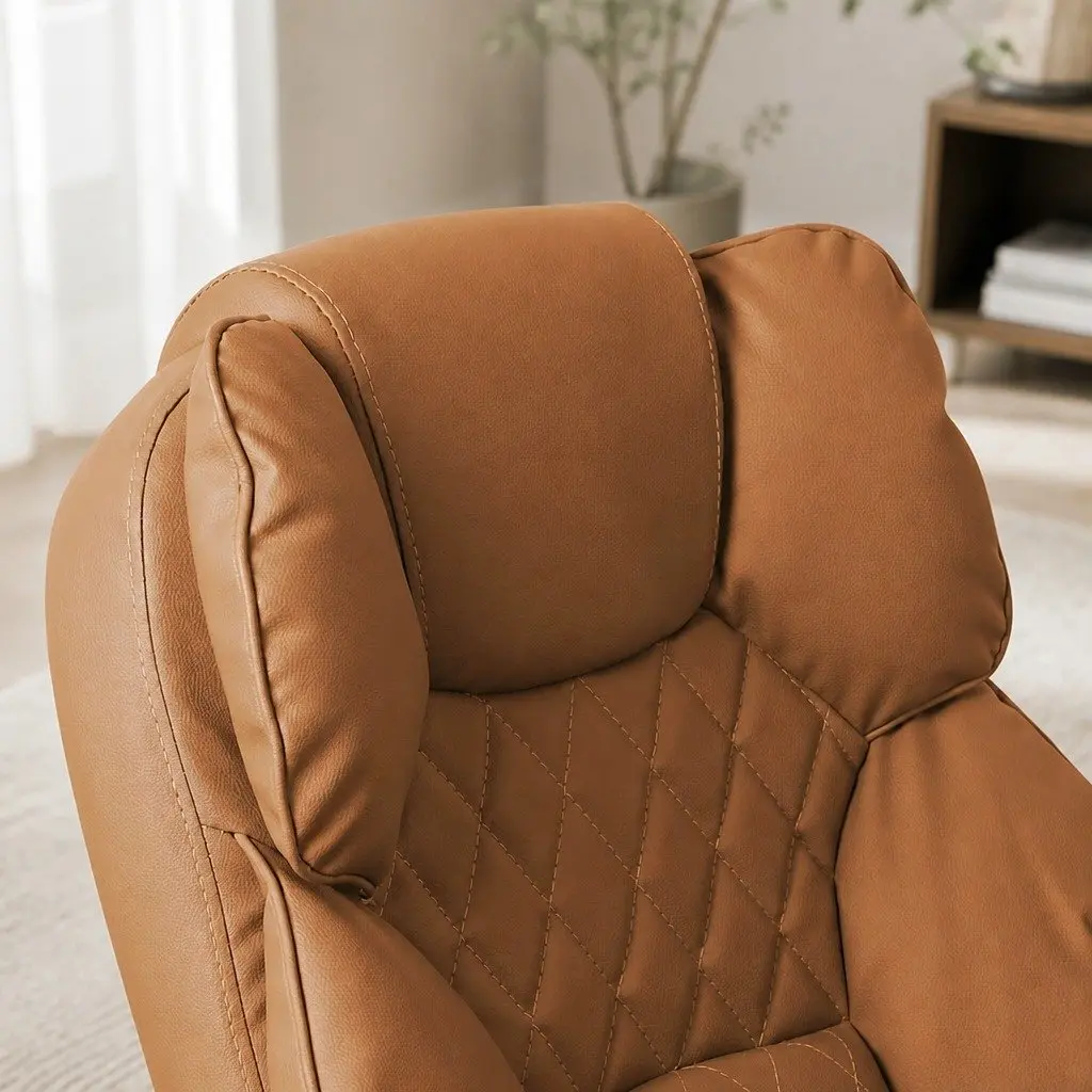 Gaming Office Chair for Computer Desk Brown Adjustable Reclining Footrest