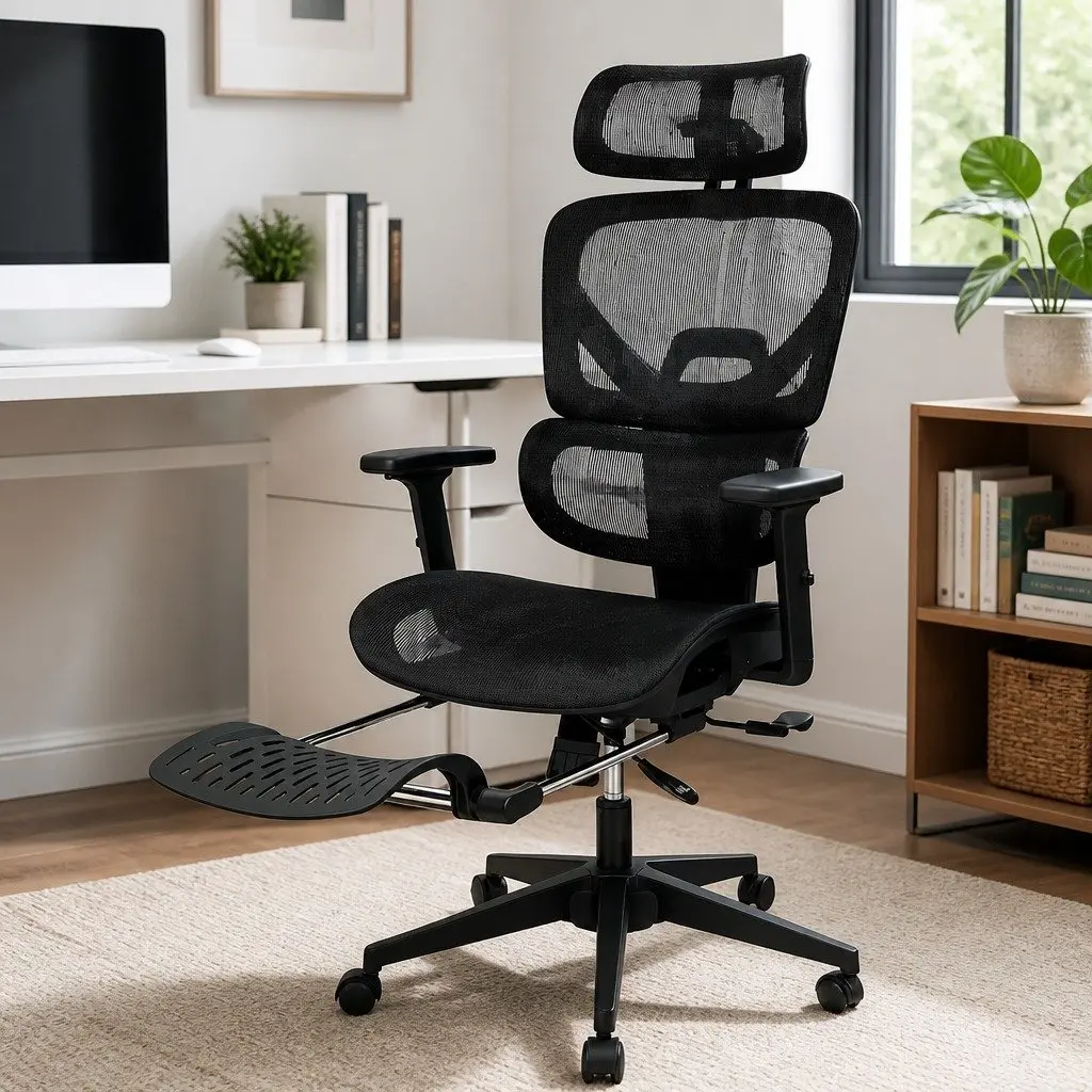 Ergonomic Office Chair for Home and Office Black Mesh Adjustable Lumbar with Footrest 67cm W x 109cm D x 116124cm H