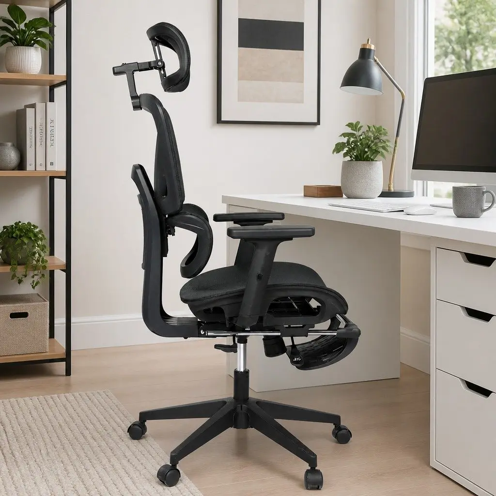 Ergonomic Office Chair for Home and Office Black Mesh Adjustable Lumbar with Footrest 67cm W x 109cm D x 116124cm H