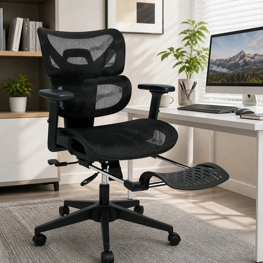 Ergonomic Office Chair for Home and Office Black Mesh Adjustable Lumbar with Footrest 67cm W x 109cm D x 116124cm H