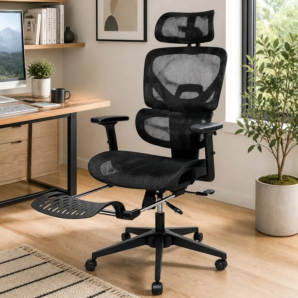 Ergonomic Office Chair for Home and Office Black Mesh Adjustable Lumbar with Footrest 67cm W x 109cm D x 116124cm H