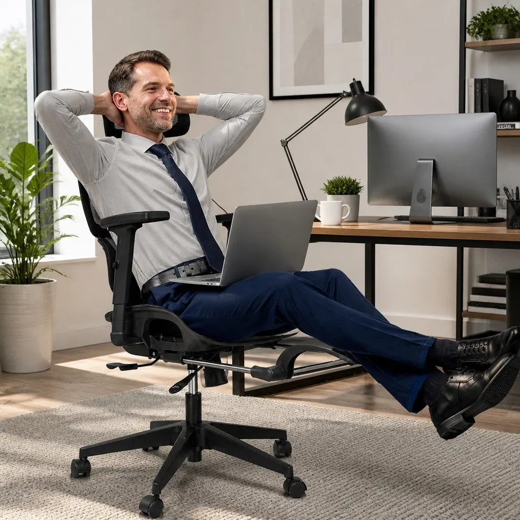 Ergonomic Office Chair for Home and Office Black Mesh Adjustable Lumbar with Footrest 67cm W x 109cm D x 116124cm H