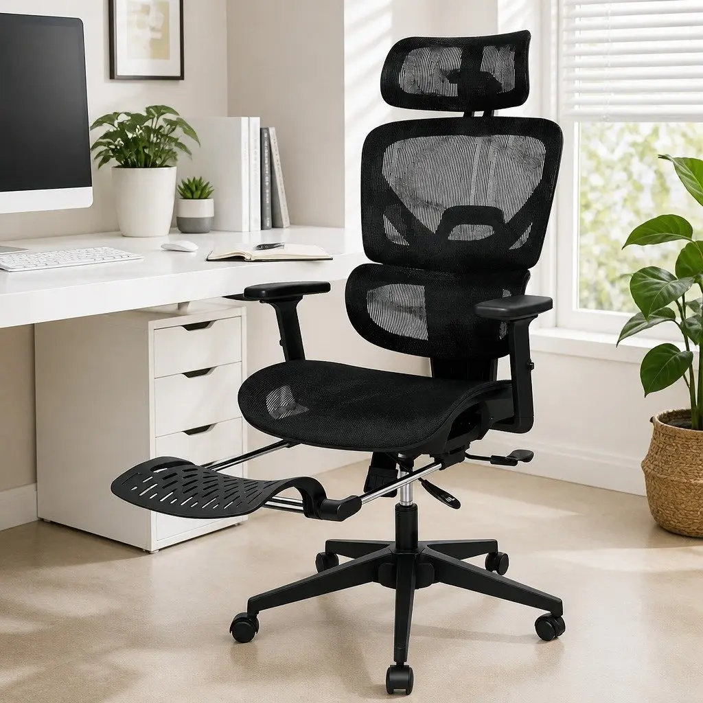 Ergonomic Office Chair for Home and Office Black Mesh Adjustable Lumbar with Footrest 67cm W x 109cm D x 116124cm H