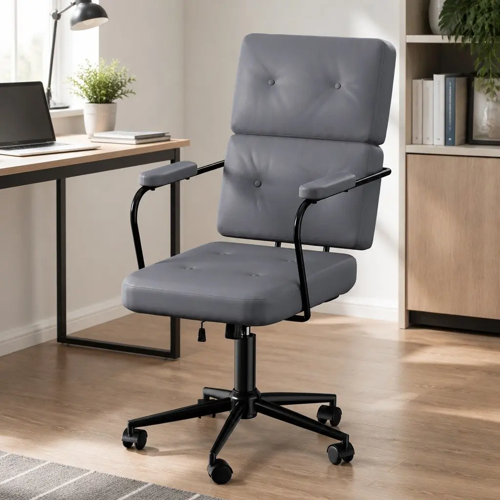 Ergonomic Office Chair PU Leather Computer Desk Chair Adjustable Height Grey