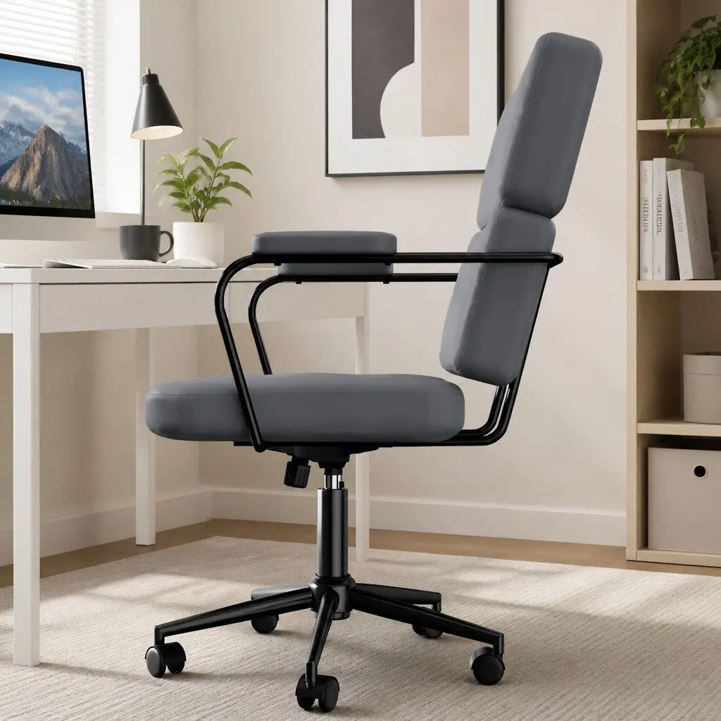 Ergonomic Office Chair PU Leather Computer Desk Chair Adjustable Height Grey