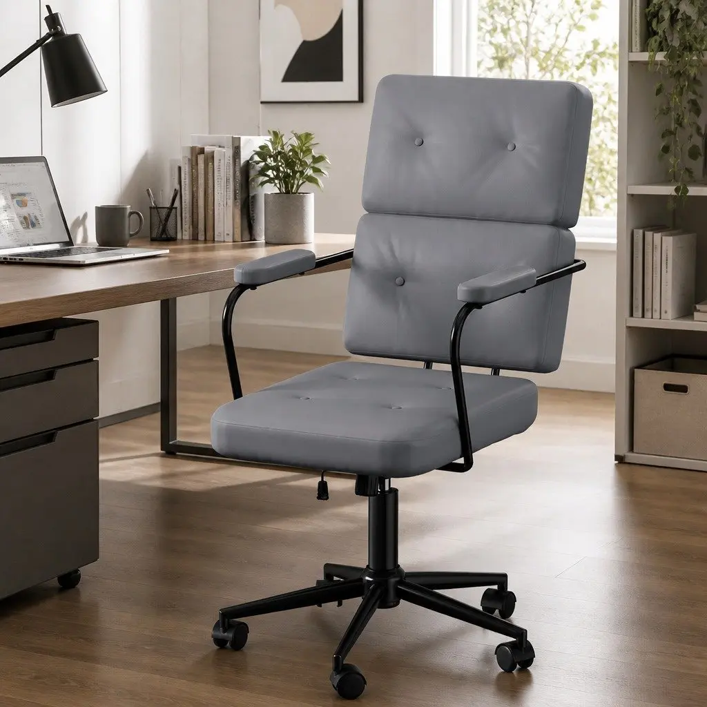 Ergonomic Office Chair PU Leather Computer Desk Chair Adjustable Height Grey