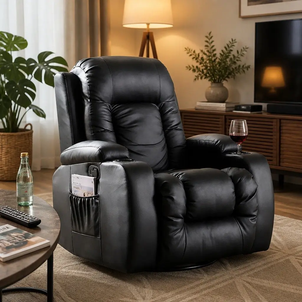 Massage Recliner Chair Living Room 360 Swivel Heated Lumbar Full Body Relaxation