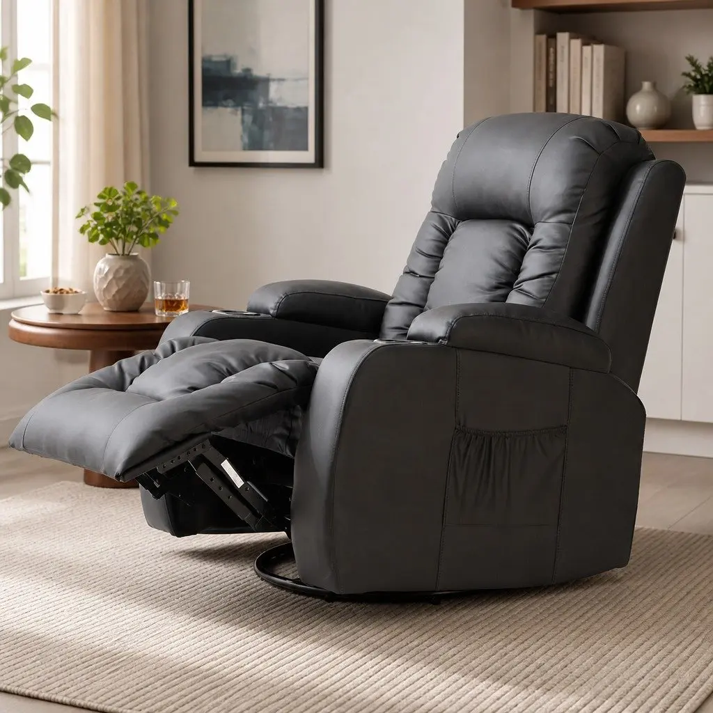 Massage Recliner Chair Living Room 360 Swivel Heated Lumbar Full Body Relaxation