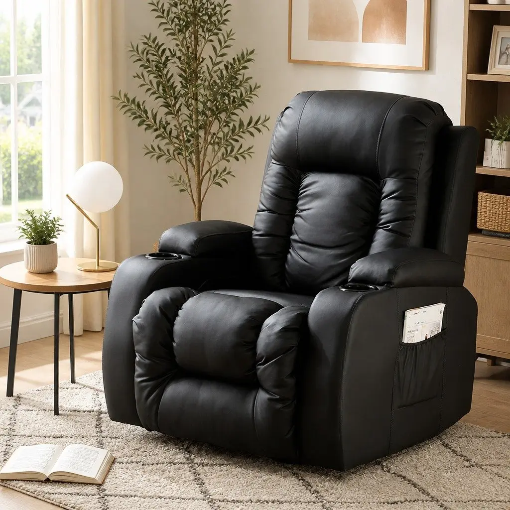 Massage Recliner Chair Living Room 360 Swivel Heated Lumbar Full Body Relaxation