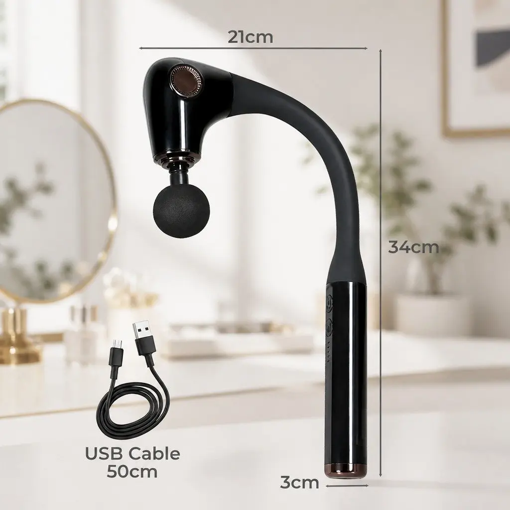 Massage Gun for Muscle Relief Extended Handle 4 Heads 5 Speed