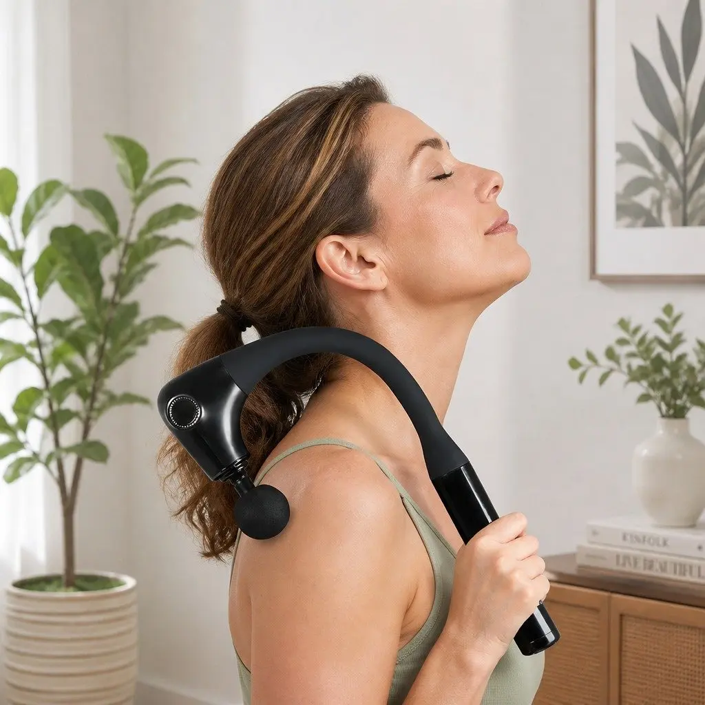 Massage Gun for Muscle Relief Extended Handle 4 Heads 5 Speed