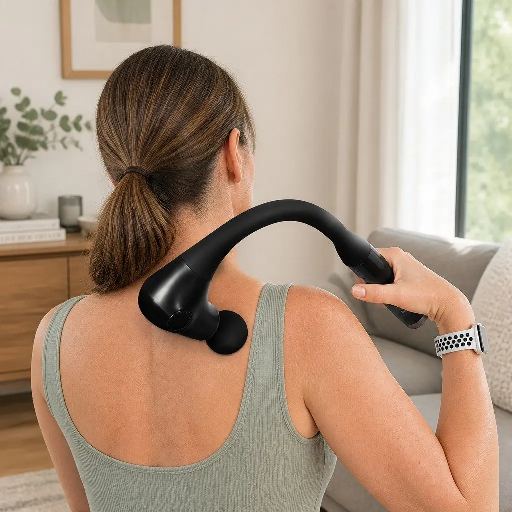 Massage Gun for Muscle Relief Extended Handle 4 Heads 5 Speed