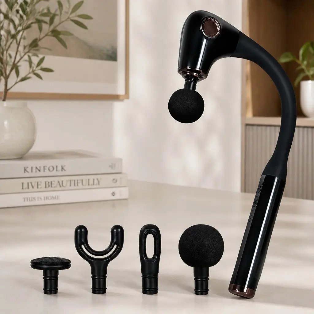 Massage Gun for Muscle Relief Extended Handle 4 Heads 5 Speed